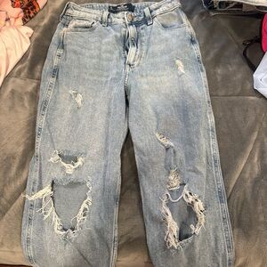 Hollister High Rise Ripped Light Blue Jeans